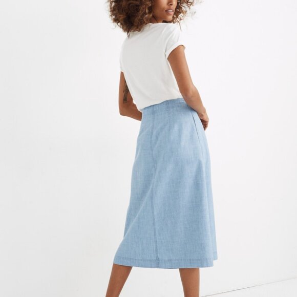 NWT Madewell Chambray Patio Button-Front Midi Skirt Size 18 - Picture 4 of 4